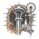 space needle with roots growing down tattoo design idea
