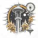 space needle with roots growing down tattoo design idea