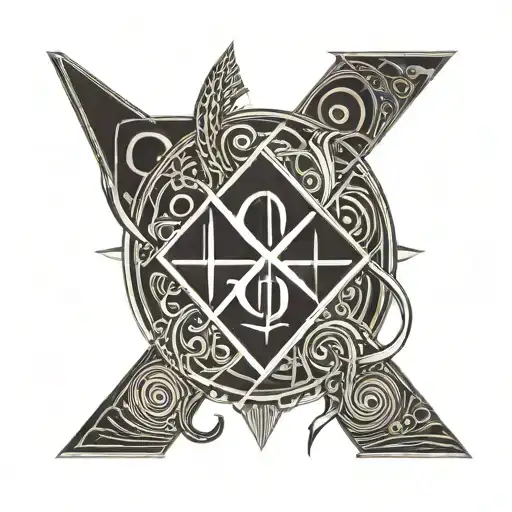 waves Chi Rho symbol combined together tattoo design idea