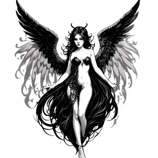 seductive evil angel  tattoo design idea