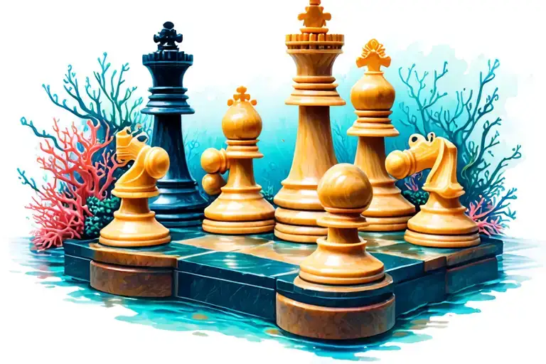 chess pieces in coral reef tattoo design idea
