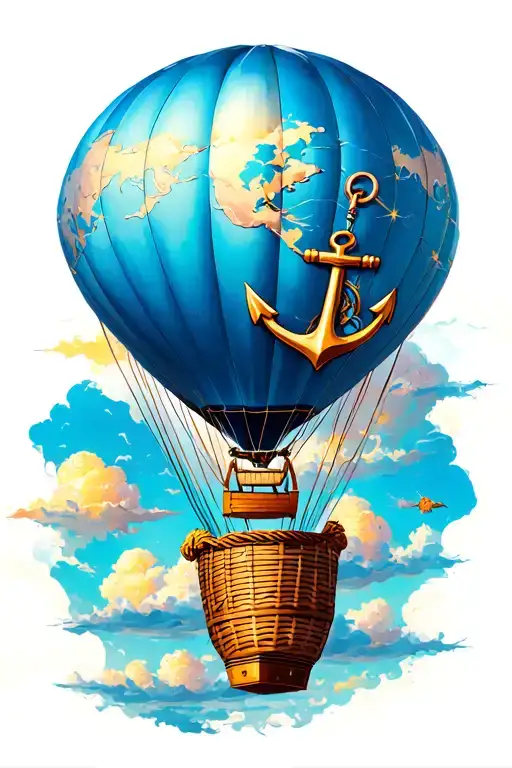 hot air balloon with anchor instead of basket tattoo design idea