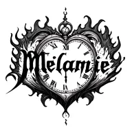 "Mélanie" clock heart in flame tattoo design idea