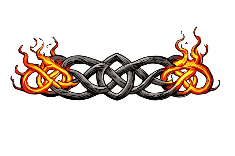 Celtic knot roots surrounded by flames tattoo design idea