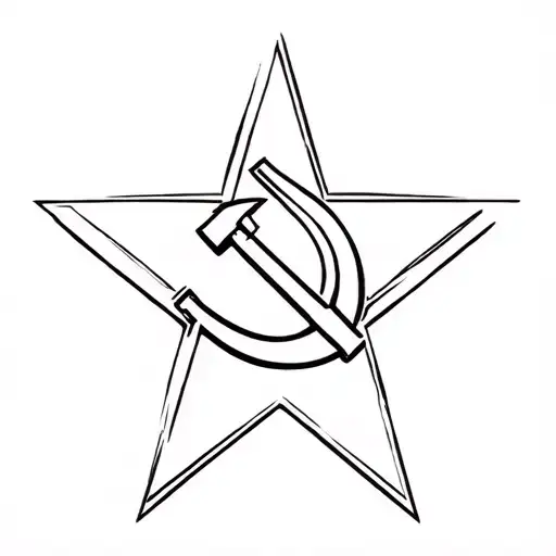 Hammer and Sickle emblem on top of a five pointed star. techno, geometrical, detailed, playful tattoo design idea