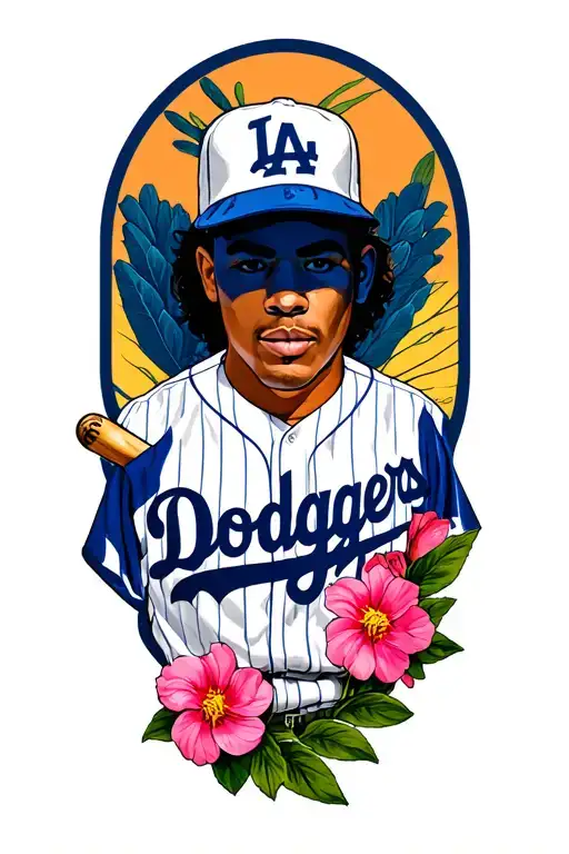 LA Dodgers with floral tattoo design idea
