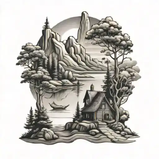 outdoor scene tattoo design idea