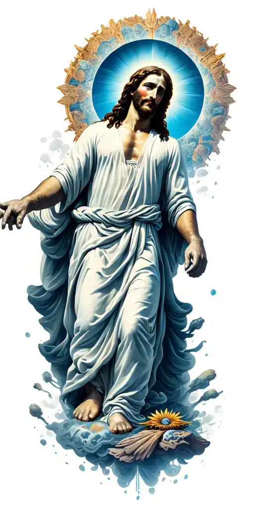 jesus returning to earth to conquer everything tattoo design idea
