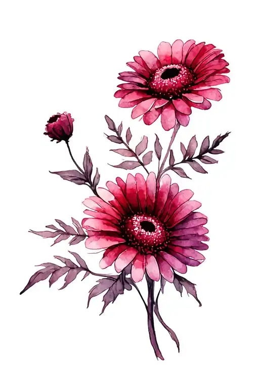 maroon gerbera flower tattoo design idea