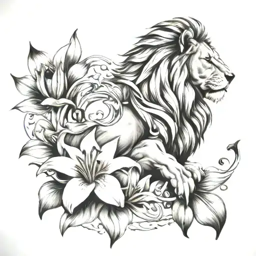 lion and Lily crest tattoo design idea