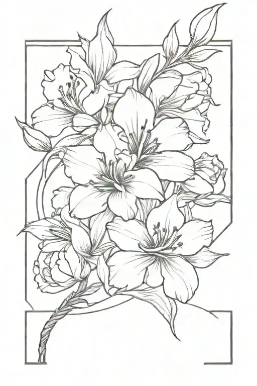 gladiolus and peony flowers entwined together tattoo design idea