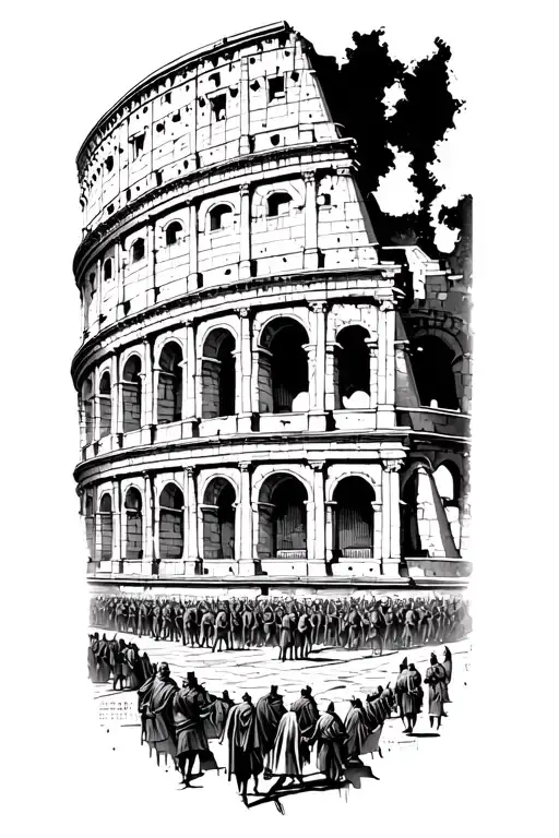 coliseum with Romans and full environment connected and creative wit out limitations tattoo design idea