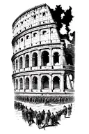  coliseum with Romans and full environment connected and creative wit out limitations tattoo design idea