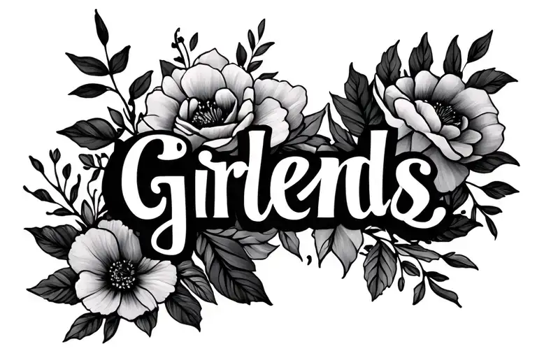 My Girlfriends Name Big And Bold Floral frame tattoo design idea