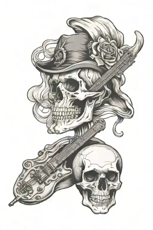 Skull, music, ghost band tattoo design idea