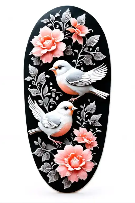 floral lace with small cute birds perched tattoo design idea