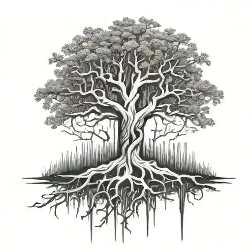 cross with tree like roots at the bottom of it  tattoo design idea