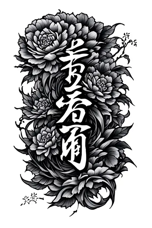 beauty, strength, and virtue in Chinese symbols incorporated into the design tattoo design idea