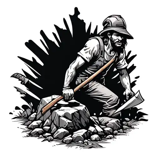 A miner hits a stone with a pickaxe tattoo design idea