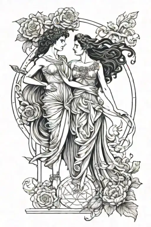 hades and persephone greek goddess fully body tattoo design idea