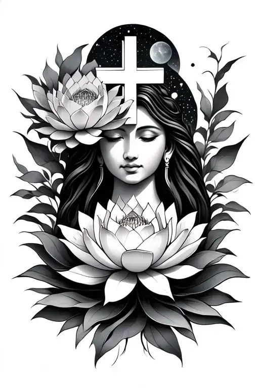 lotus flower, god, cross, universe,protected tattoo design idea