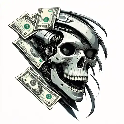 bio mech with money tattoo design idea