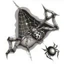 Spider dangling from chest using a web developer coding tattoo design idea