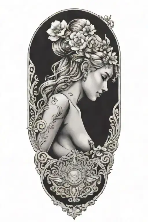 fortuna goddess hold coin inspired tattoo design idea