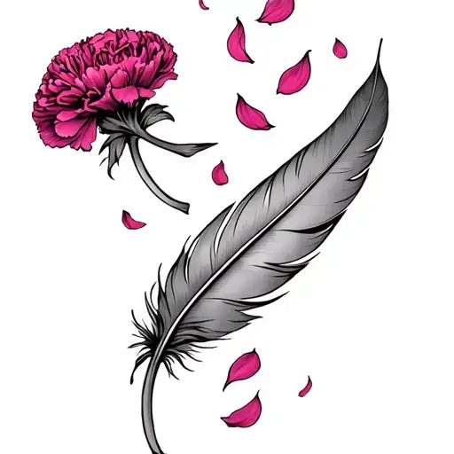 carnation petals floating in a stream, a feather falling through the air tattoo design idea