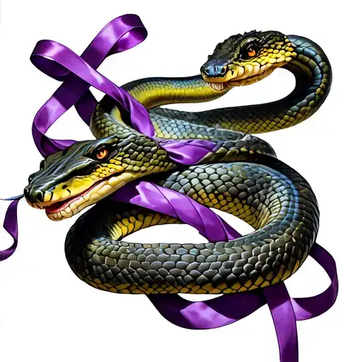 Snake wrapped with purple ribbon intertwined in its body tattoo design idea