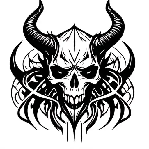 Tribal demon Skull tattoo design idea