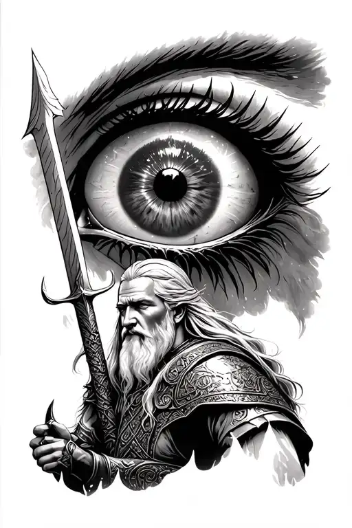 American traditional. Theoden/the rohirrim with Gondor and the eye of Sauron in background. Show Legolas, Aragon, Gimli tattoo design idea