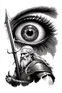 American traditional. Theoden/the rohirrim with Gondor and the eye of Sauron in background. Show Legolas, Aragon, Gimli tattoo design idea