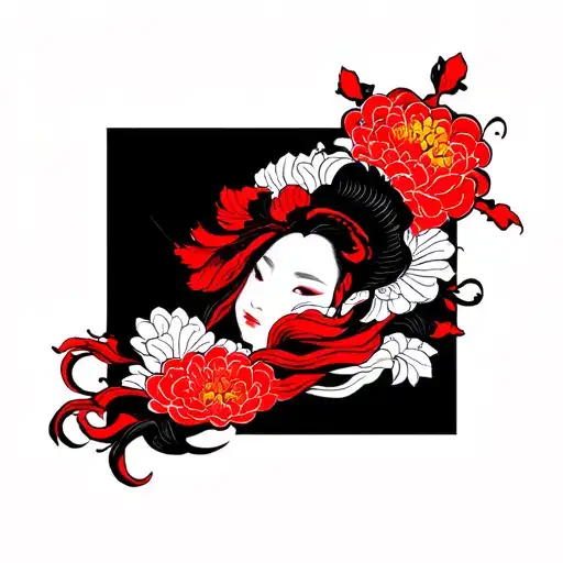 black with red accents style no shading outlines only  tattoo design idea