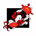 black with red accents style no shading outlines only  tattoo design idea