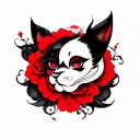 black with red accents style no shading outlines only  tattoo design idea