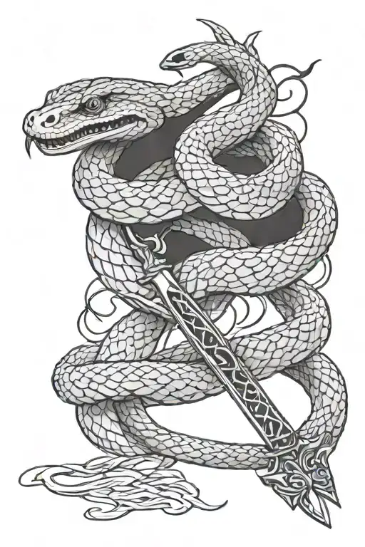 snake and sword and snake tattoo design idea