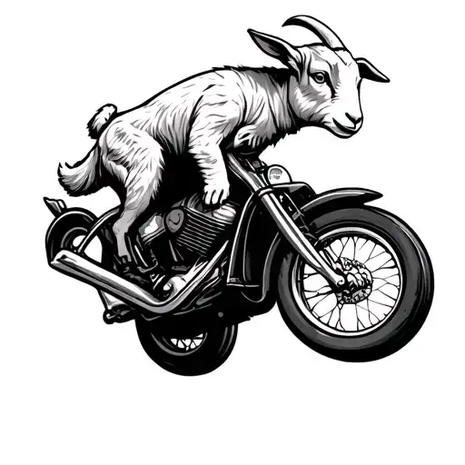 baby goat riding motorbike doing a wheelie tattoo design idea
