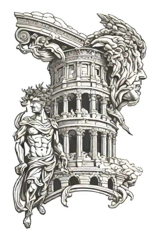 greek gods and colosseum tattoo design idea