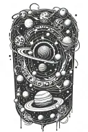 spinning galaxy and planets orbiting tattoo design idea