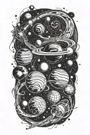 spinning galaxy and planets orbiting tattoo design idea