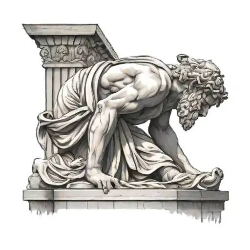 Greek monument statue pink fountain tattoo design idea