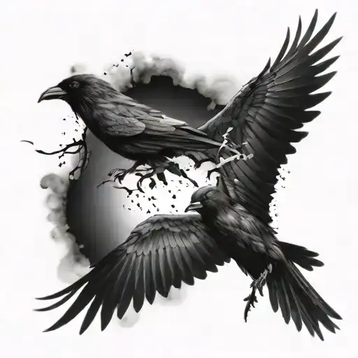 crows flying fading tattoo design idea