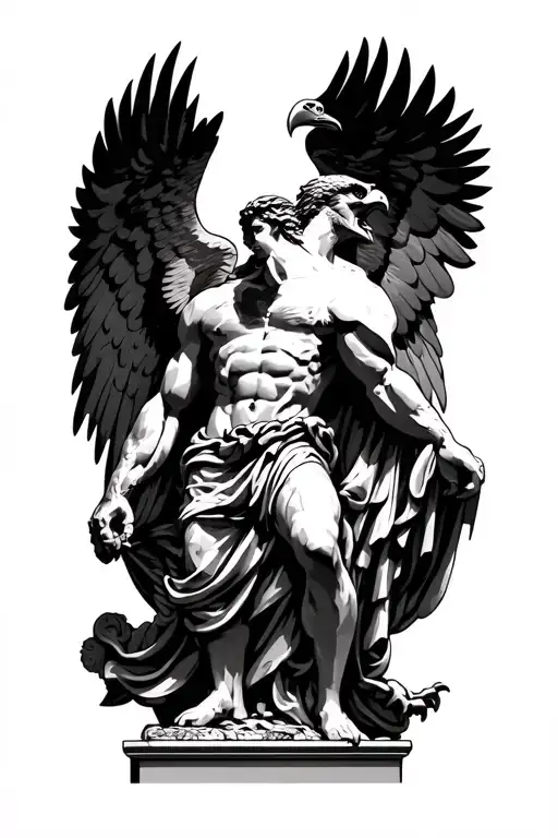 prometheus statue with eagle perched tattoo design idea