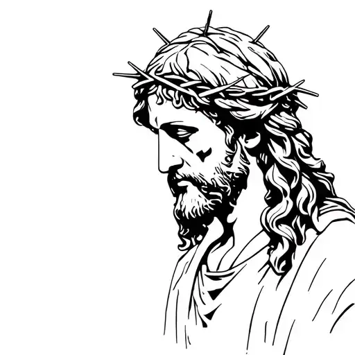 1. Upper part • Portrait of Jesus Christ: • Tilted head downwards, closed eyes.	• Crown of thorns on the tattoo design idea