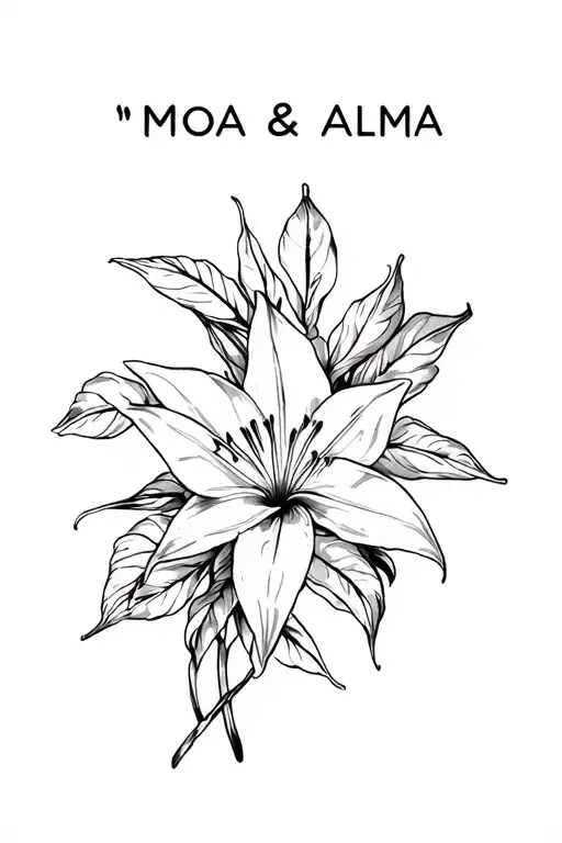 "Moa & Alma" lily flower large black leaves tattoo design idea