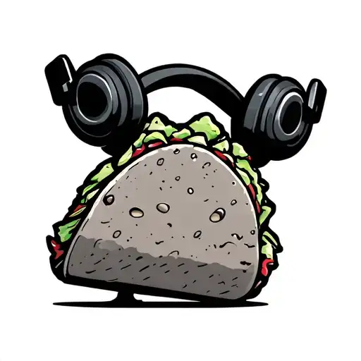 cartoon taco wearing headphones tattoo design idea