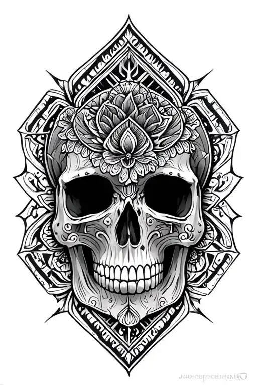 skull and geometric mandala  tattoo design idea