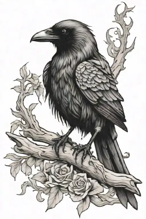 gothic raven sitting tattoo design idea