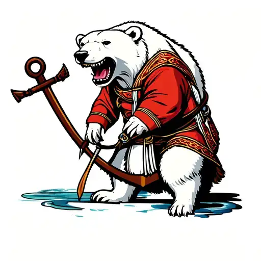 polar bear dragging anchor with teeth tattoo design idea